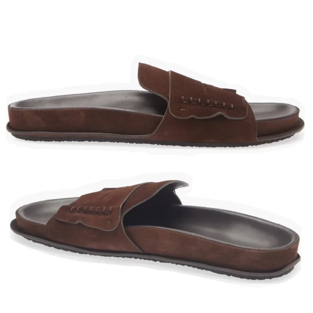 Jacquemus Les Brown Suede Men Sandals Leather Slides Size 43 US10